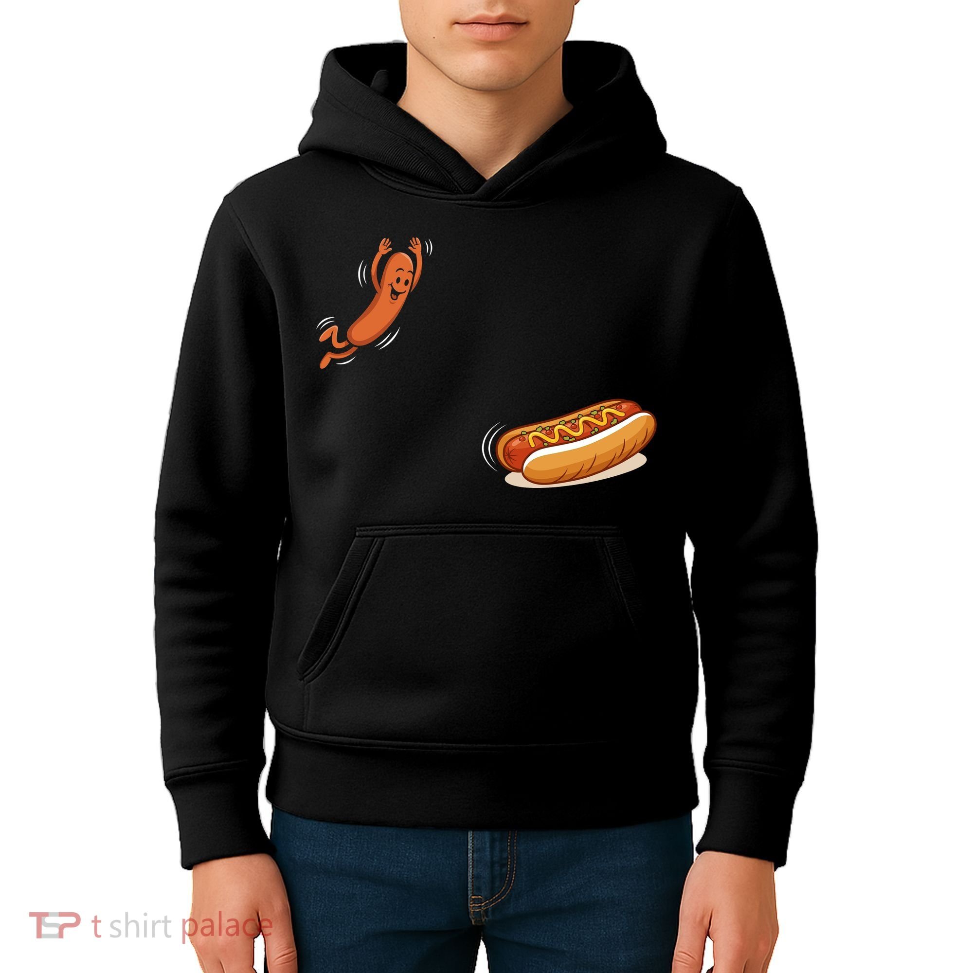 Hot Dog Jumping Into Bun Sausage BBQ Kids Hoodie