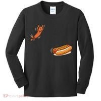 Hot Dog Jumping Into Bun Sausage BBQ Kids Long Sleeve Shirt thumb 0