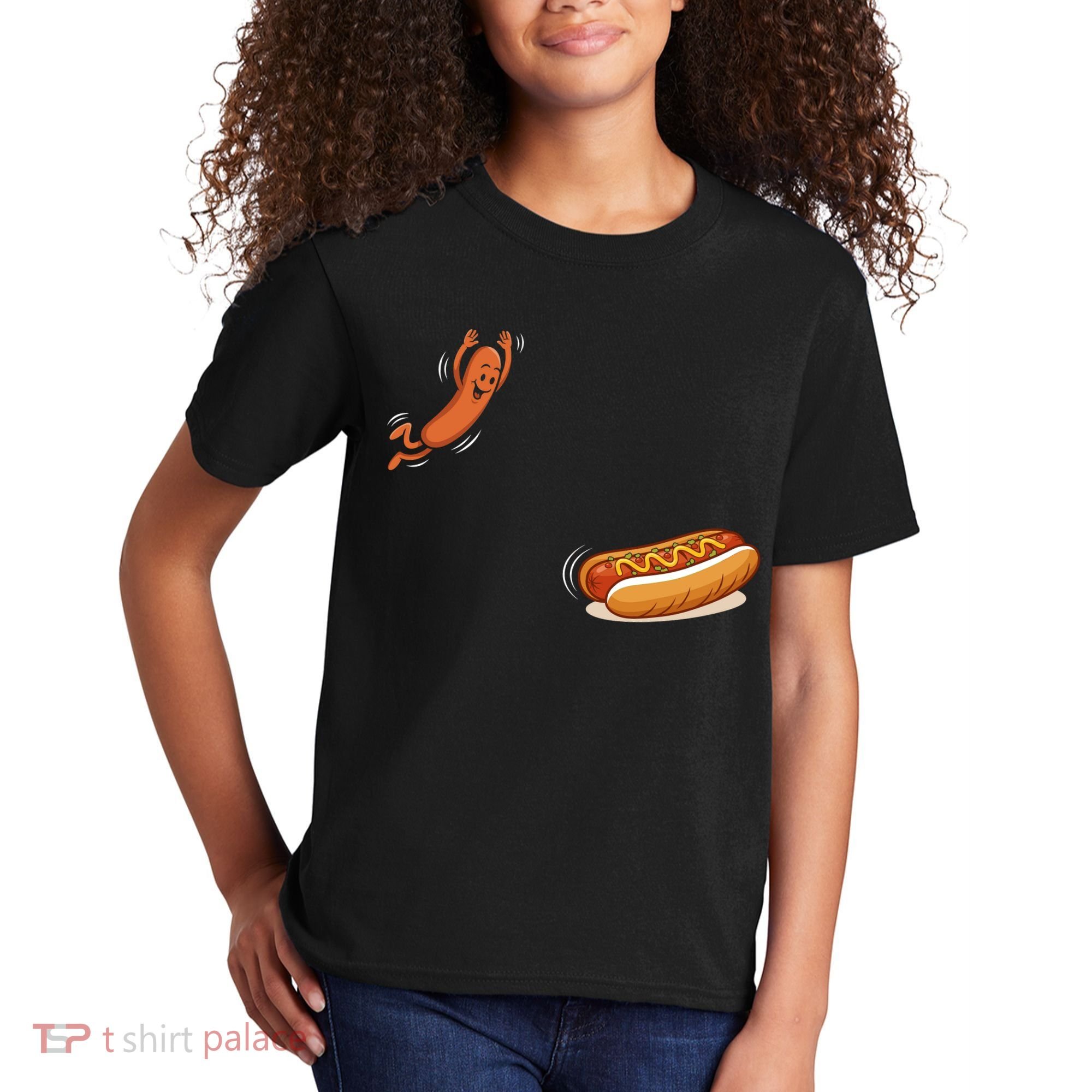Hot Dog Jumping Into Bun Sausage BBQ Kids T-Shirt