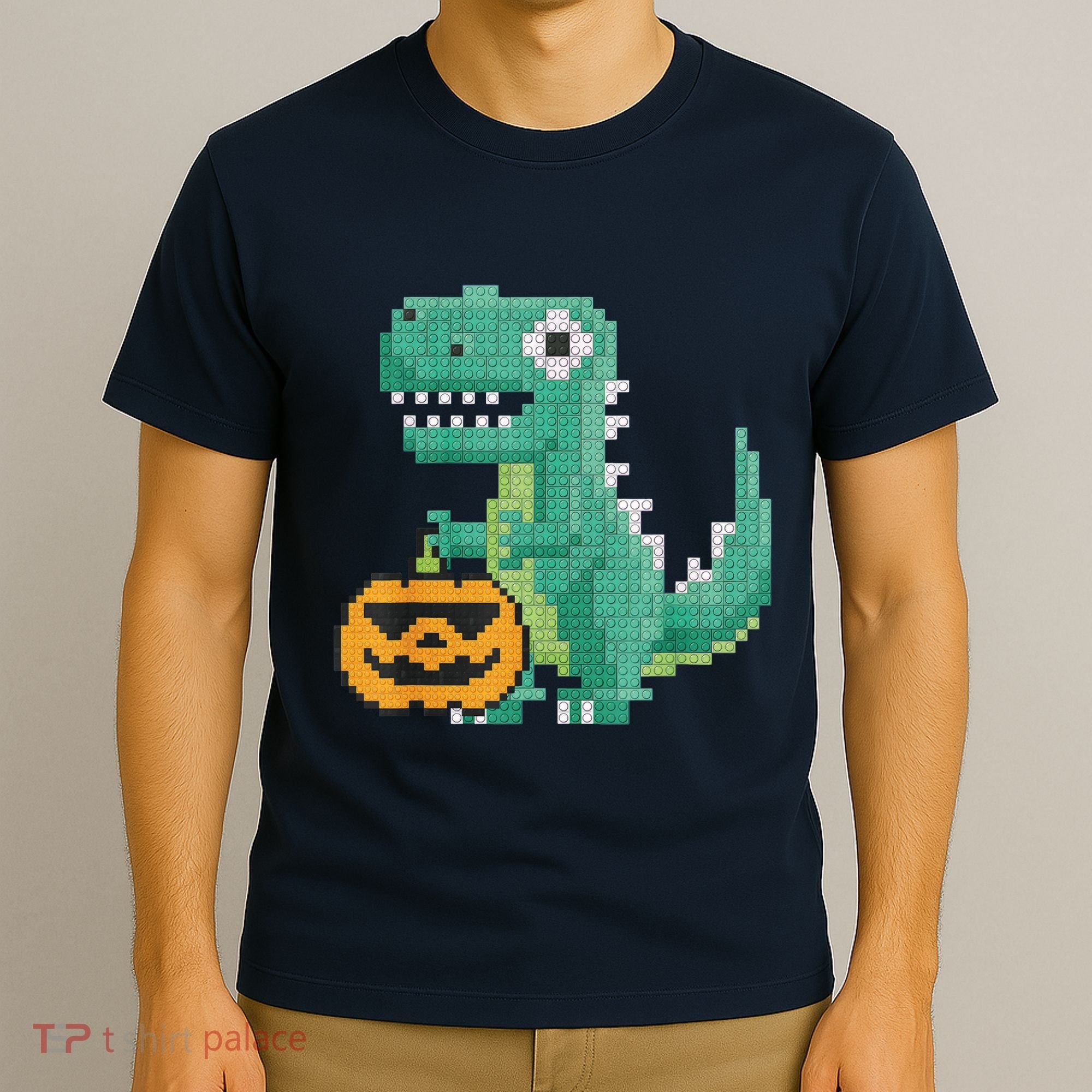 Halloween Dinosaur Kids Master Builder Building Blocks Brick T-Shirt