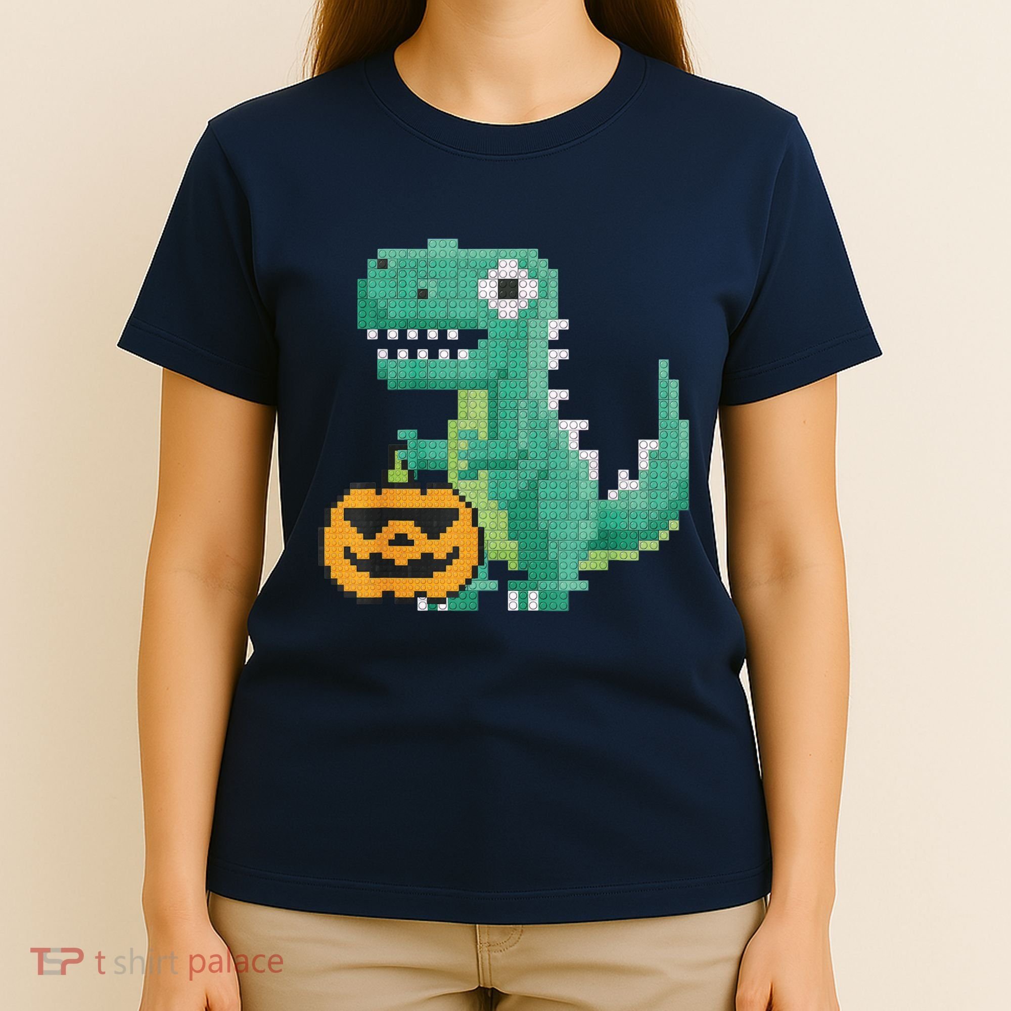 Halloween Dinosaur Kids Master Builder Building Blocks Brick T-Shirt