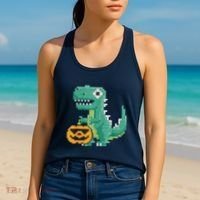 Halloween Dinosaur Kids Master Builder Building Blocks Brick Women's Tank Top thumb 2