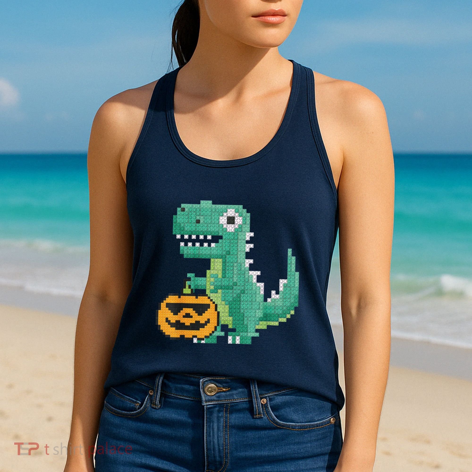 Halloween Dinosaur Kids Master Builder Building Blocks Brick Women's Tank Top