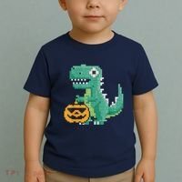 Halloween Dinosaur Kids Master Builder Building Blocks Brick Toddler T-Shirt thumb 2