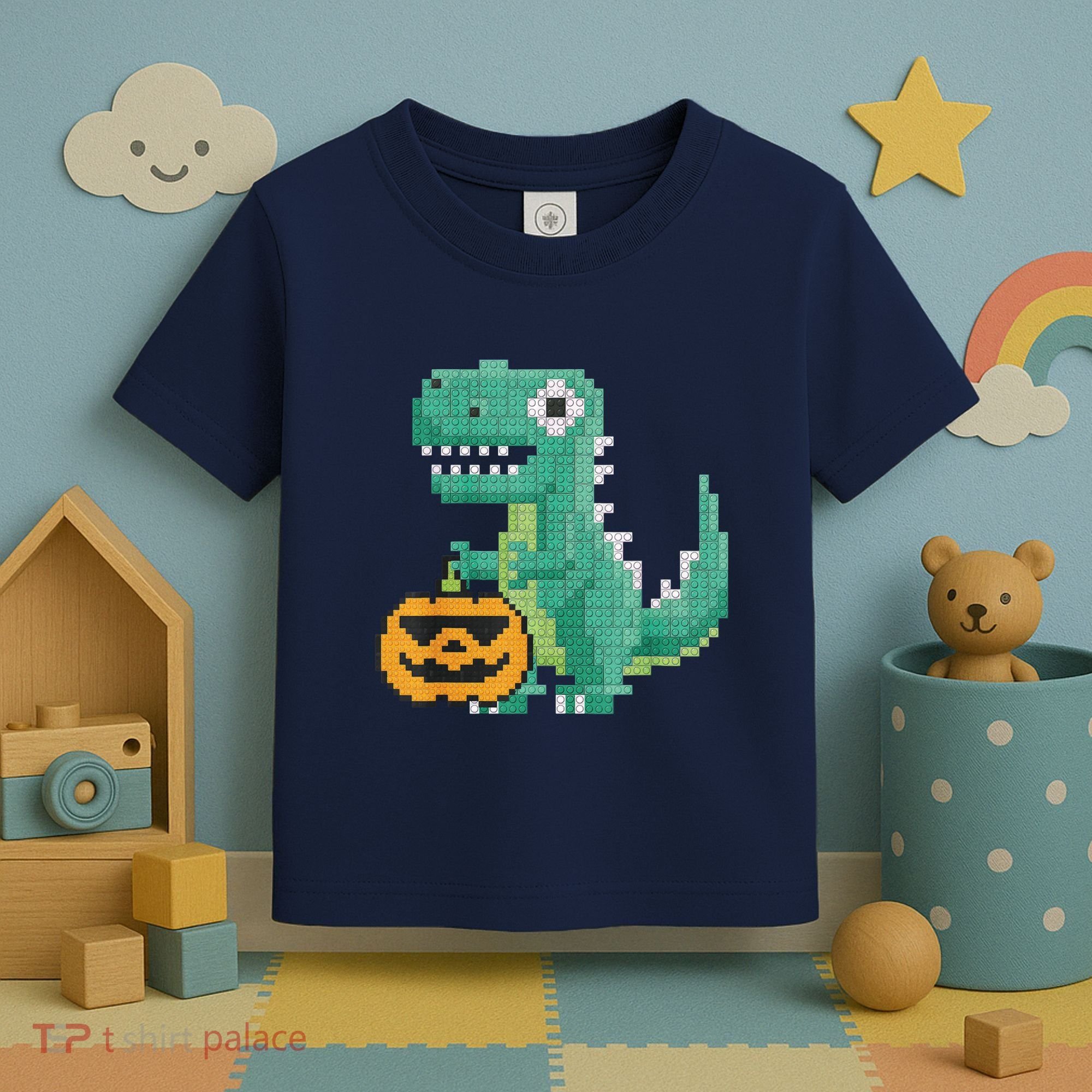 Halloween Dinosaur Kids Master Builder Building Blocks Brick Toddler T-Shirt