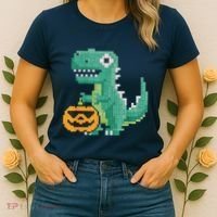 Halloween Dinosaur Kids Master Builder Building Blocks Brick Women's T-Shirt thumb 2