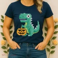 Halloween Dinosaur Kids Master Builder Building Blocks Brick Women's T-Shirt thumb 2