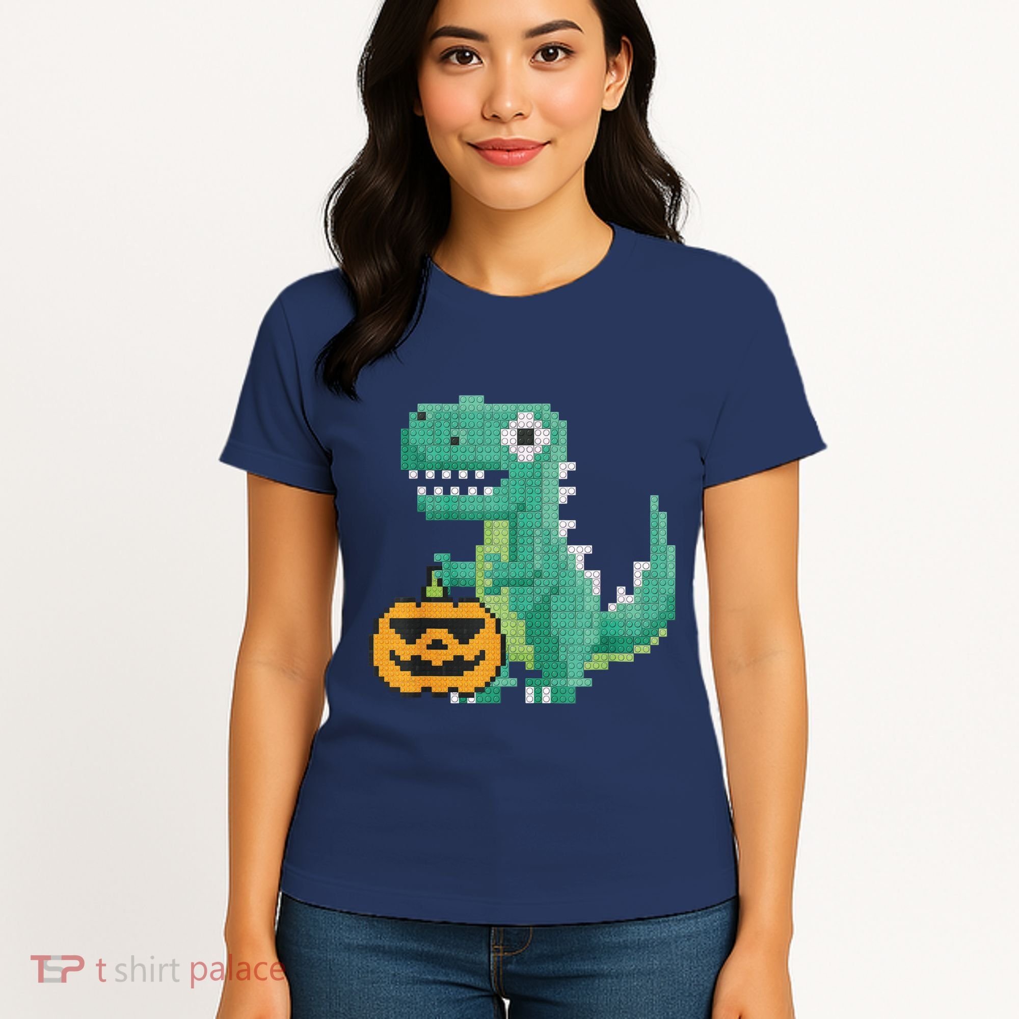 Halloween Dinosaur Kids Master Builder Building Blocks Brick Women's T-Shirt