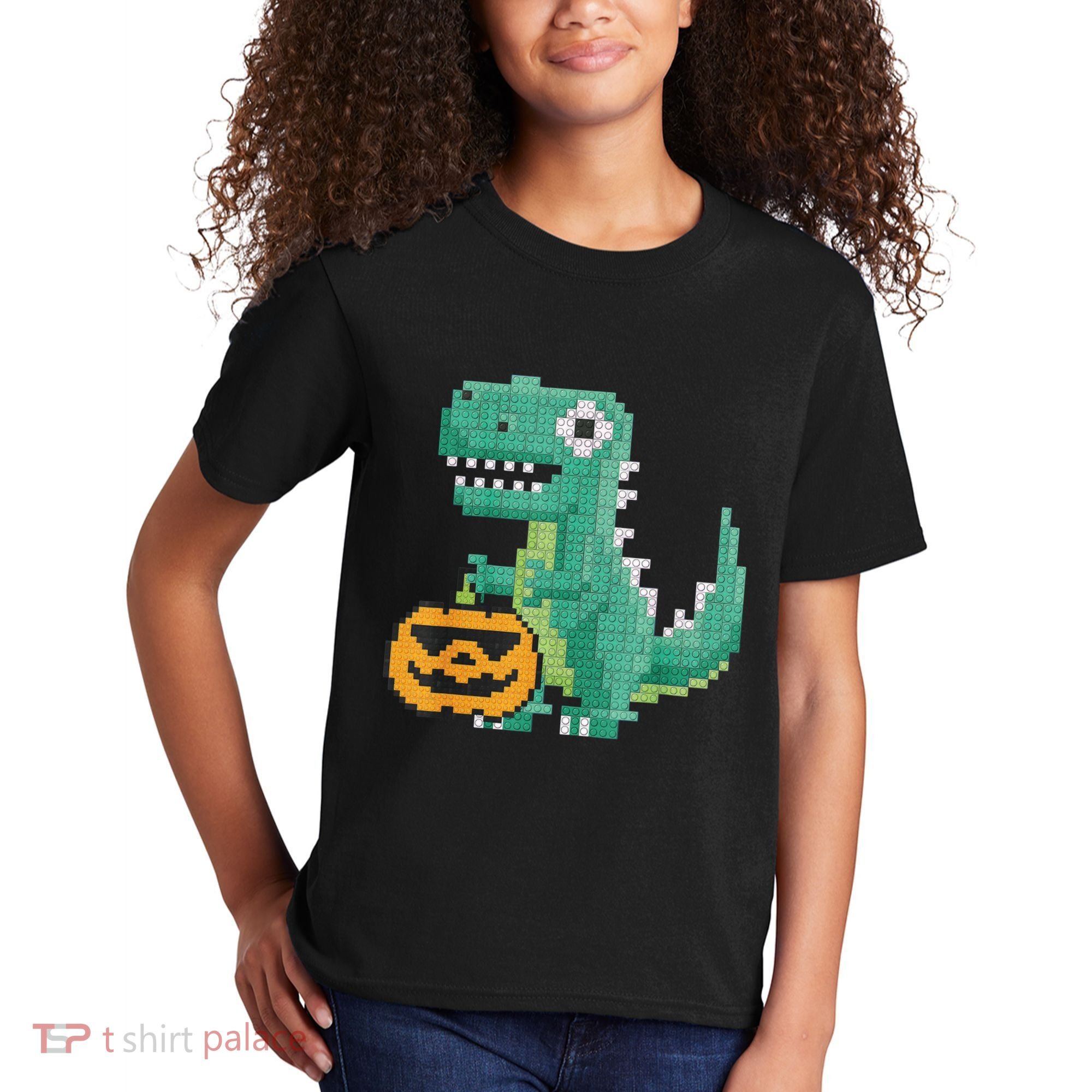 Halloween Dinosaur Kids Master Builder Building Blocks Brick Kids T-Shirt