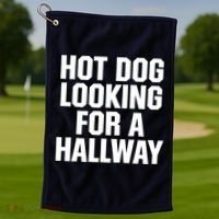 Hot Dog Looking For A Hallway Fast Food Funny Golf Towel thumb 1