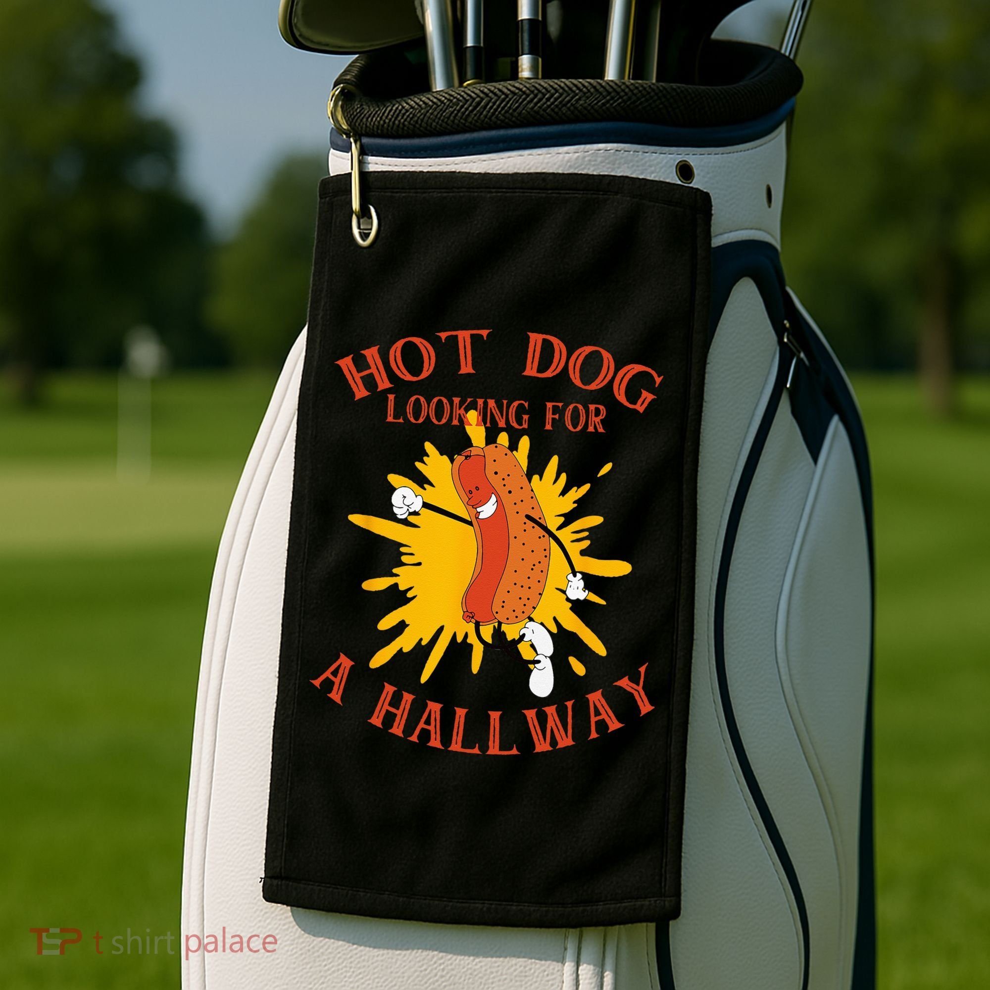 Hot Dog Looking For A Hallway Apparel Golf Towel