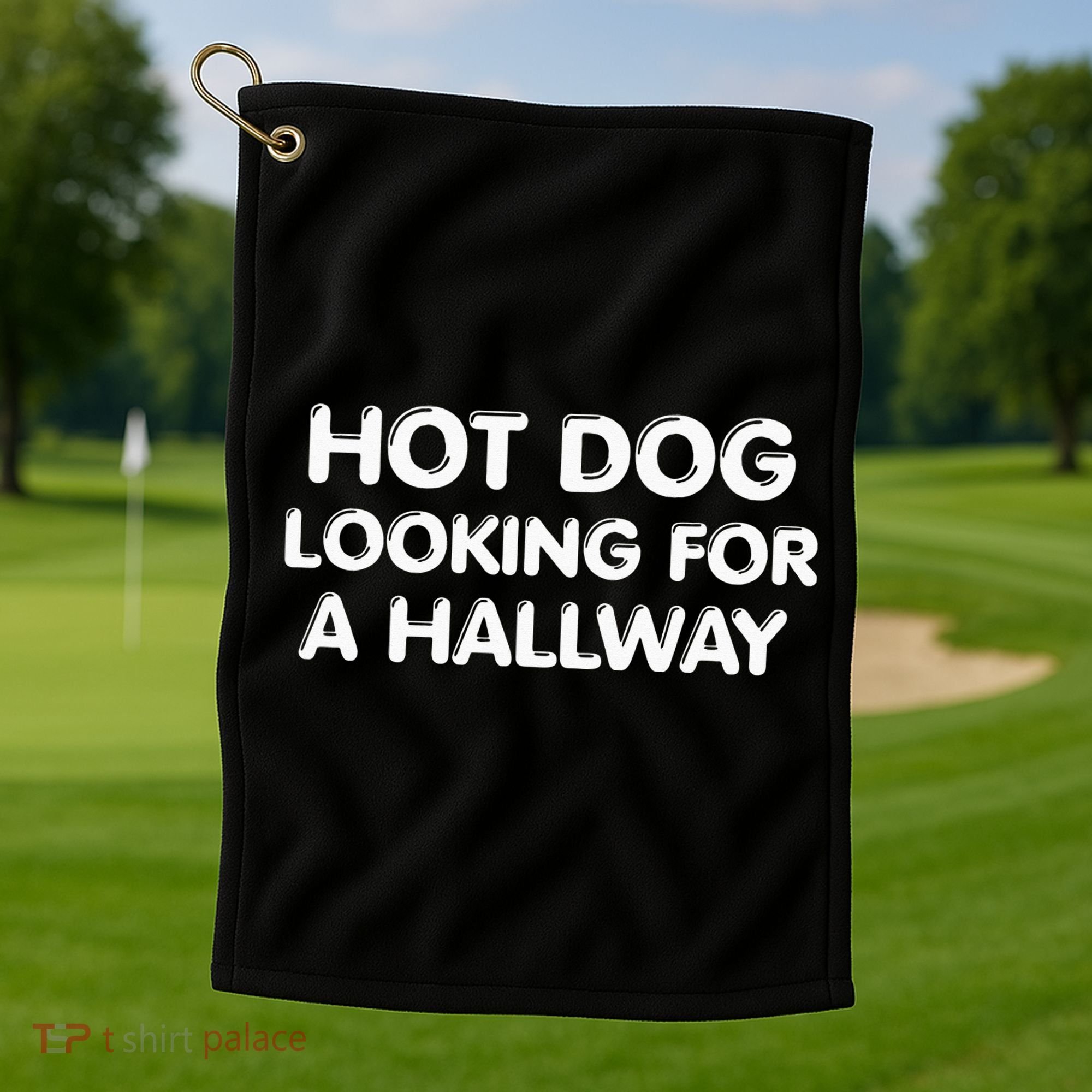 Hot Dog Looking For A Hallway Funny Golf Towel