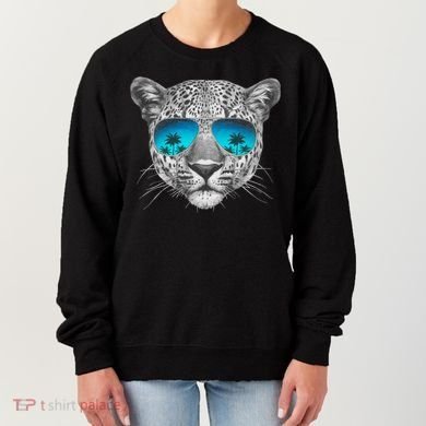 Hand Drawn Leopard Portrait Mirror Sunglasses Women's Sweatshirt