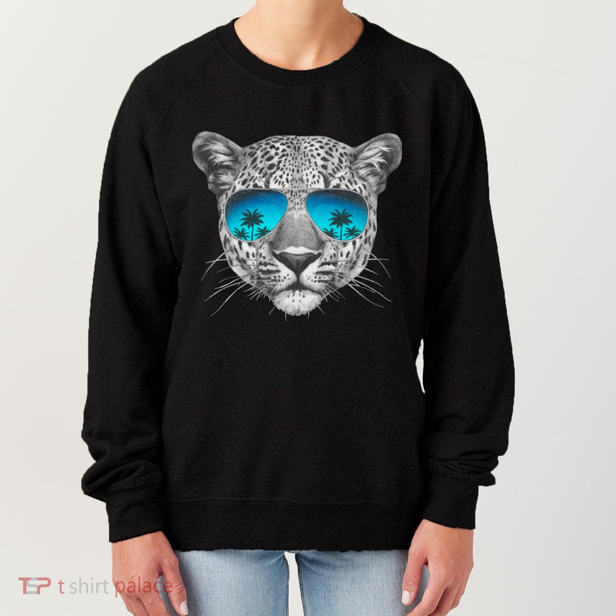 Hand Drawn Leopard Portrait Mirror Sunglasses Women's Sweatshirt