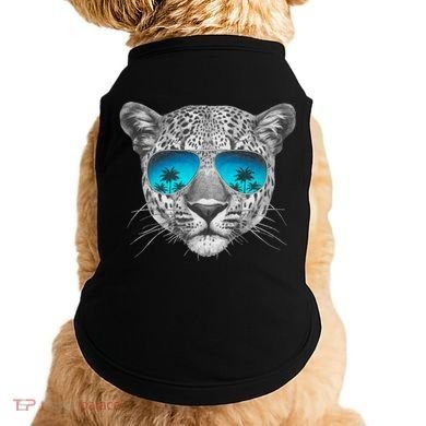 Hand Drawn Leopard Portrait Mirror Sunglasses Doggie Tank
