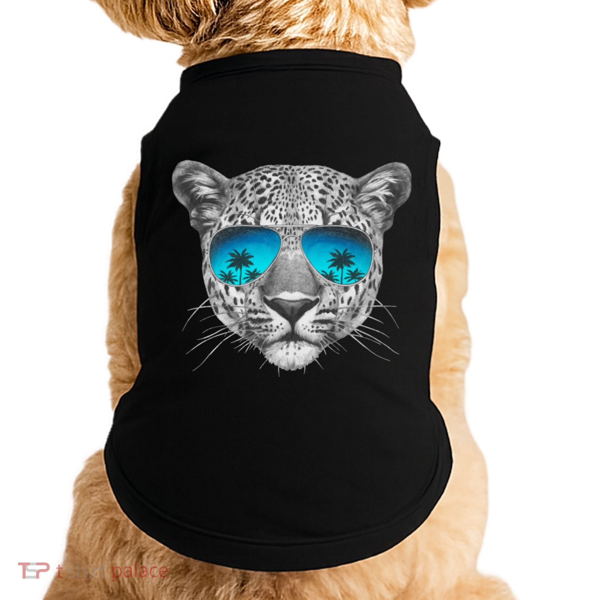 Hand Drawn Leopard Portrait Mirror Sunglasses Doggie Tank