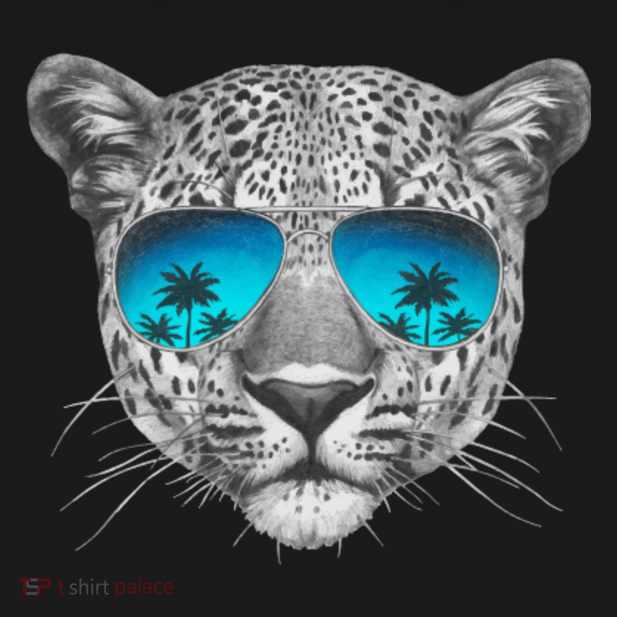 Hand Drawn Leopard Portrait Mirror Sunglasses Doggie Tank