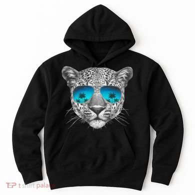 Hand Drawn Leopard Portrait Mirror Sunglasses Hoodie