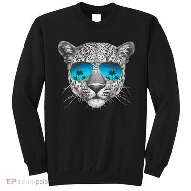 Hand Drawn Leopard Portrait Mirror Sunglasses Sweatshirt