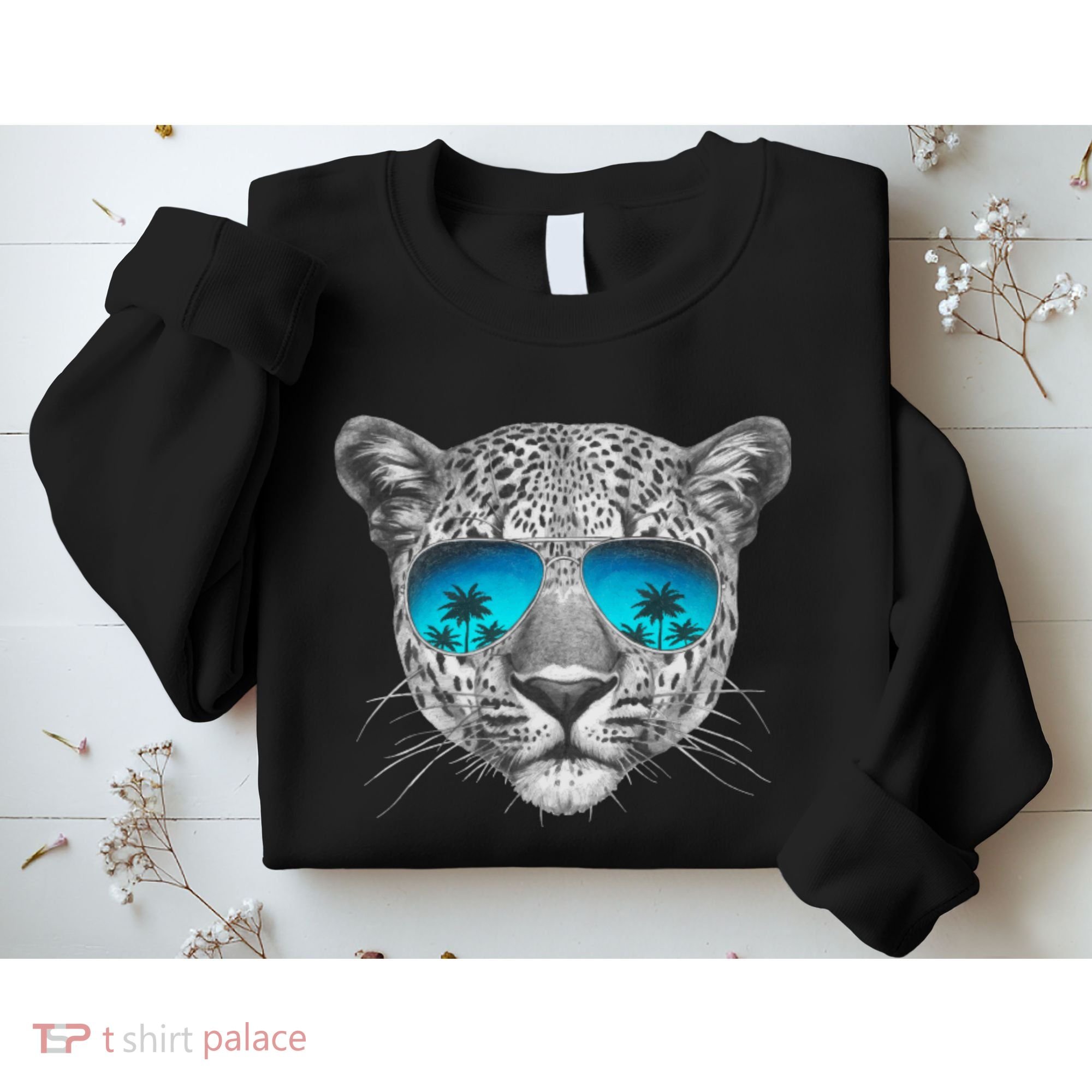 Hand Drawn Leopard Portrait Mirror Sunglasses Sweatshirt