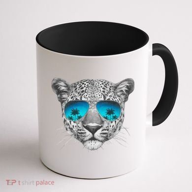 Hand Drawn Leopard Portrait Mirror Sunglasses Coffee Mug back