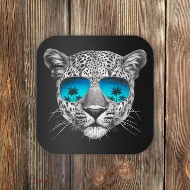Hand Drawn Leopard Portrait Mirror Sunglasses Coaster