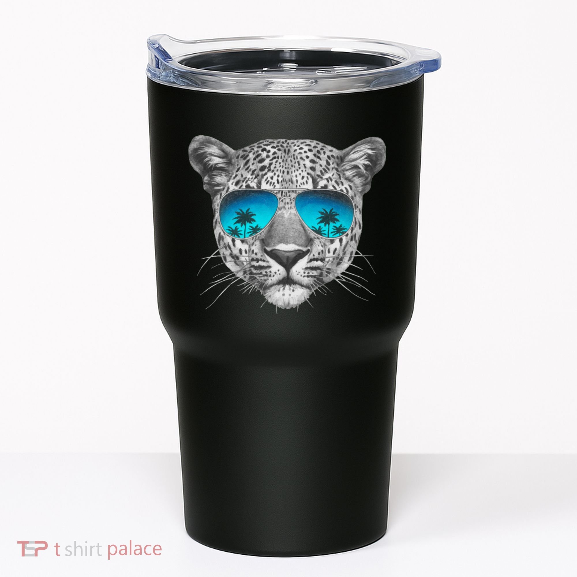 Hand Drawn Leopard Portrait Mirror Sunglasses Tumbler