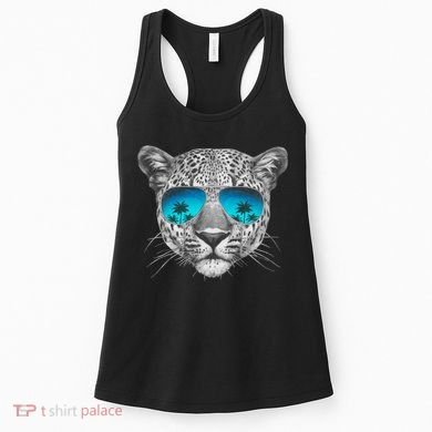 Hand Drawn Leopard Portrait Mirror Sunglasses Women's Tank Top