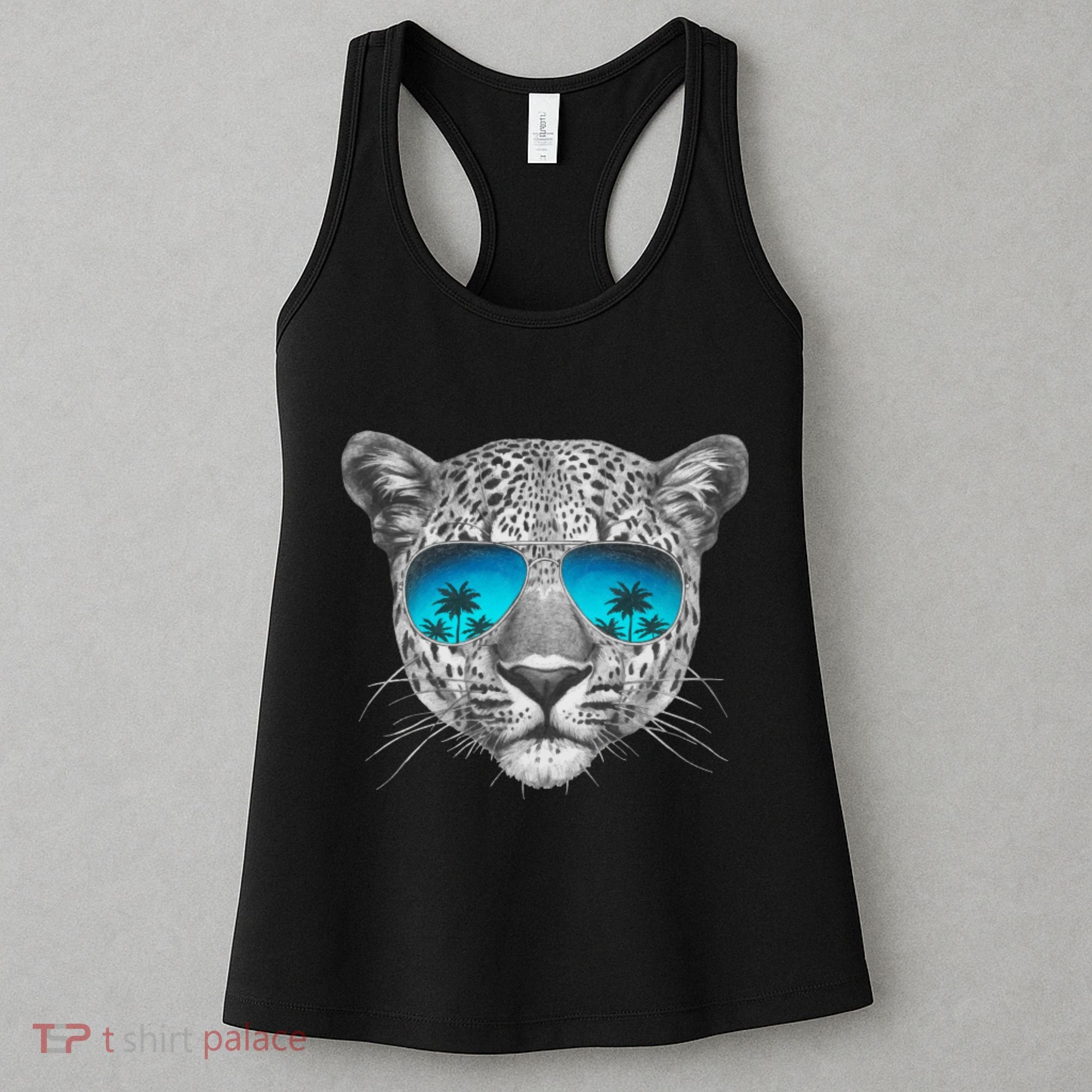 Hand Drawn Leopard Portrait Mirror Sunglasses Women's Tank Top