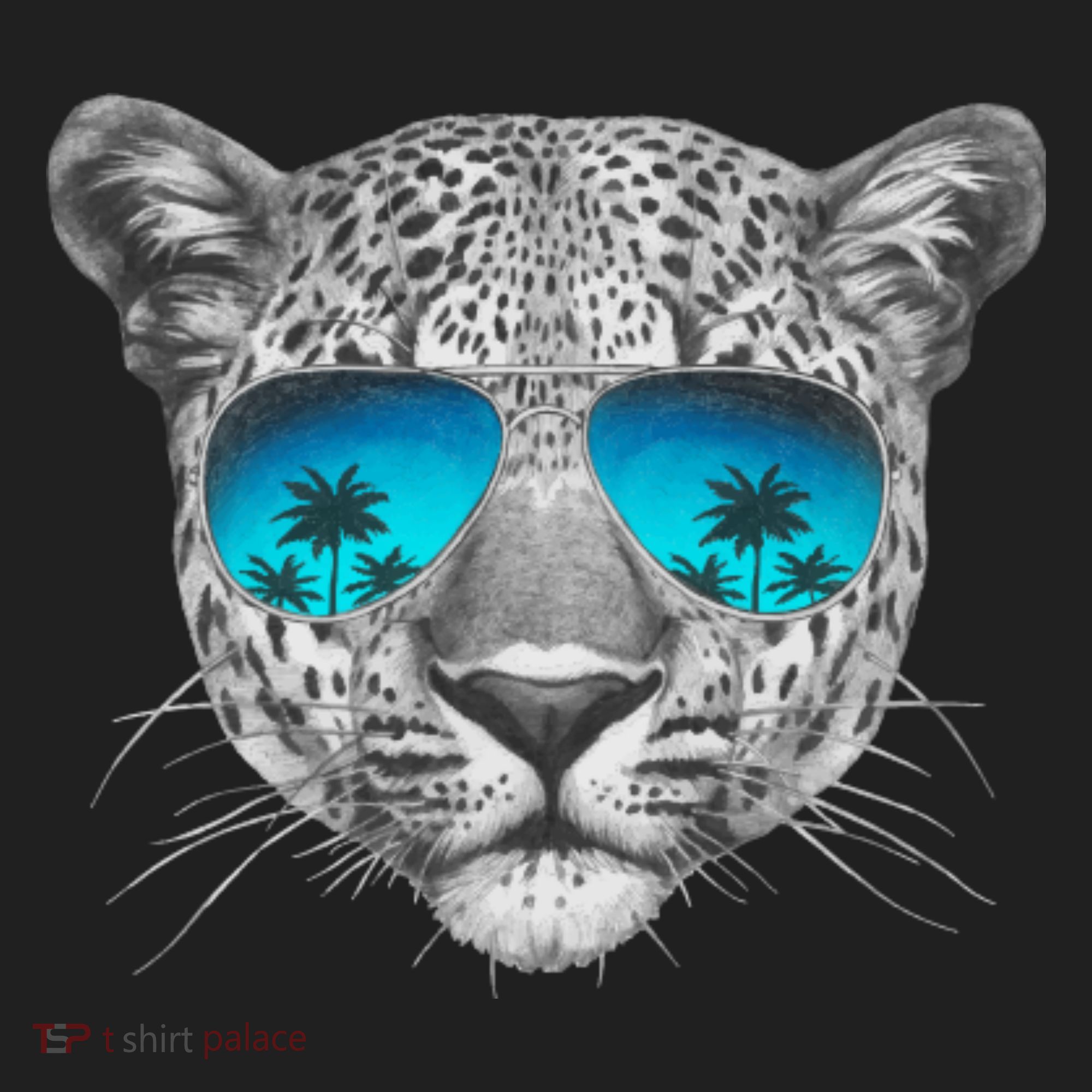 Hand Drawn Leopard Portrait Mirror Sunglasses Hat