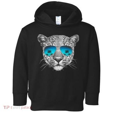 Hand Drawn Leopard Portrait Mirror Sunglasses Toddler Hoodie