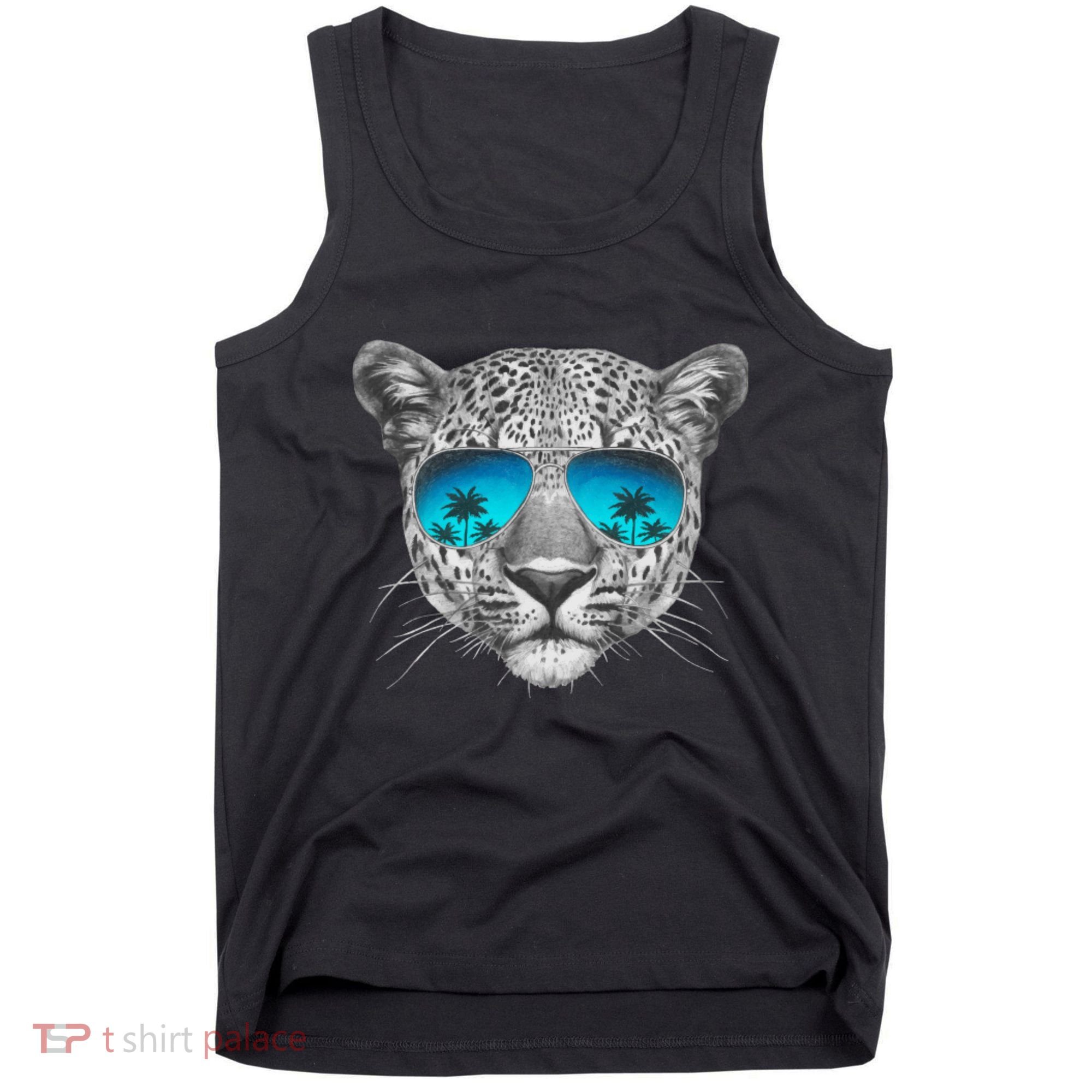 Hand Drawn Leopard Portrait Mirror Sunglasses Tank Top