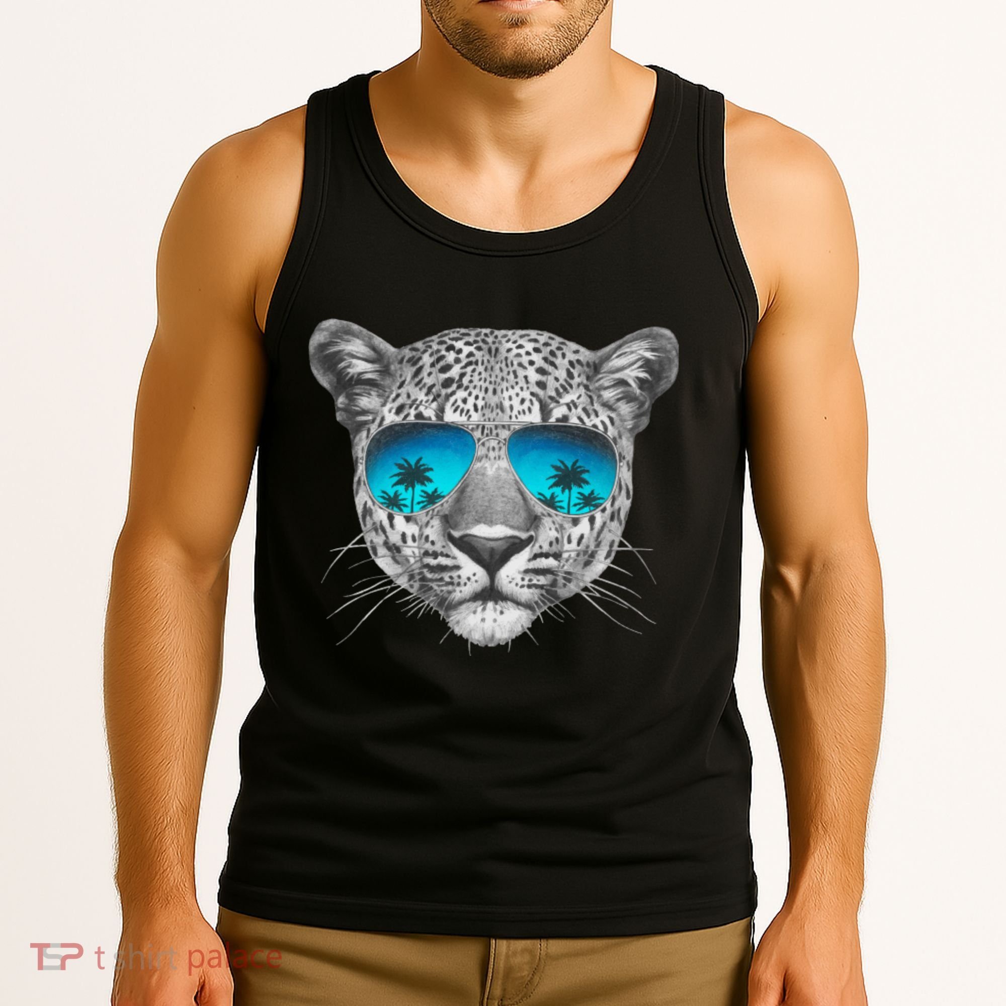Hand Drawn Leopard Portrait Mirror Sunglasses Tank Top