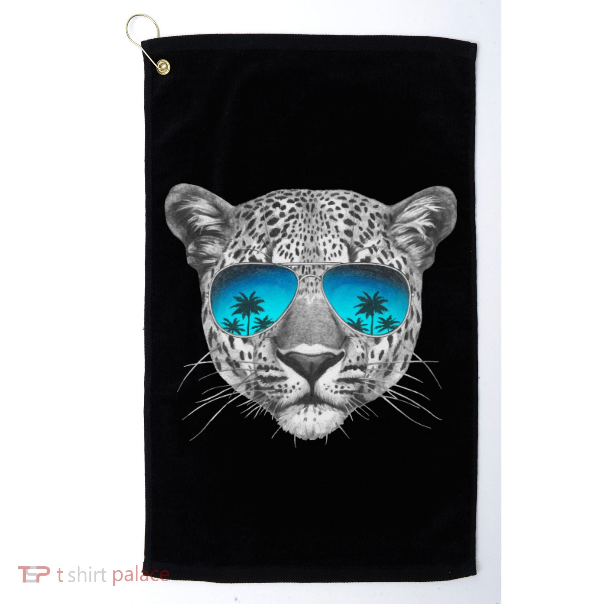 Hand Drawn Leopard Portrait Mirror Sunglasses Golf Towel