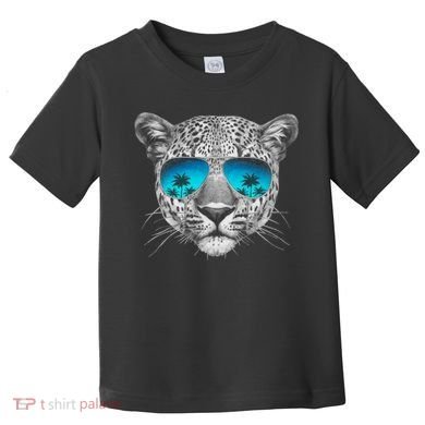 Hand Drawn Leopard Portrait Mirror Sunglasses Toddler T-Shirt