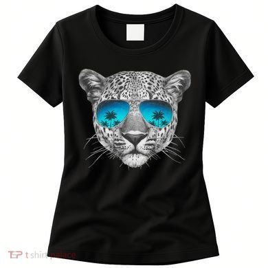 Hand Drawn Leopard Portrait Mirror Sunglasses Women's T-Shirt