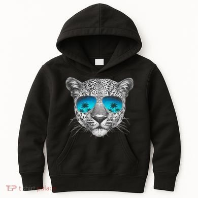 Hand Drawn Leopard Portrait Mirror Sunglasses Kids Hoodie