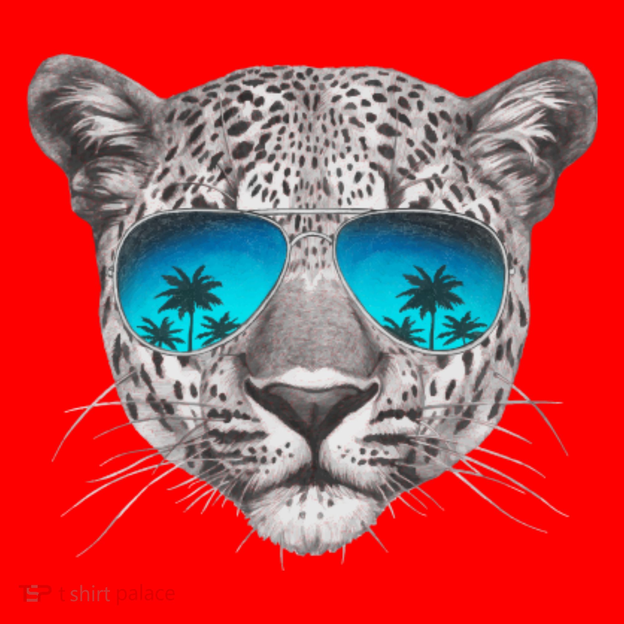 Hand Drawn Leopard Portrait Mirror Sunglasses Santa Hat