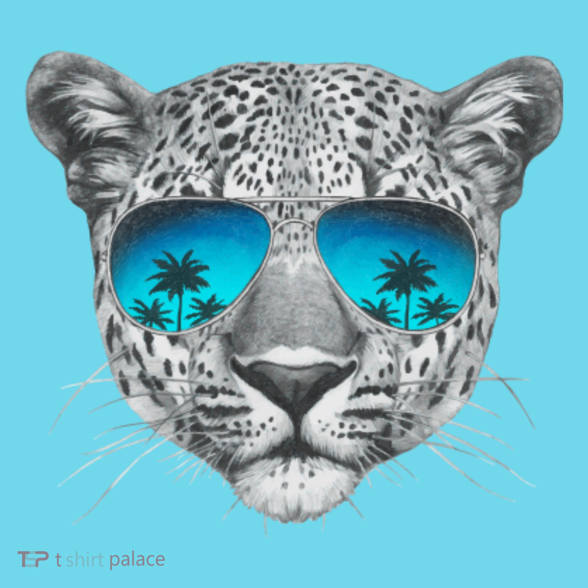 Hand Drawn Leopard Portrait Mirror Sunglasses Long Sleeve Shirt
