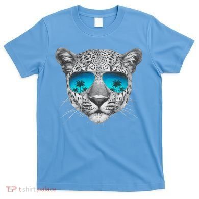 Hand Drawn Leopard Portrait Mirror Sunglasses T-Shirt