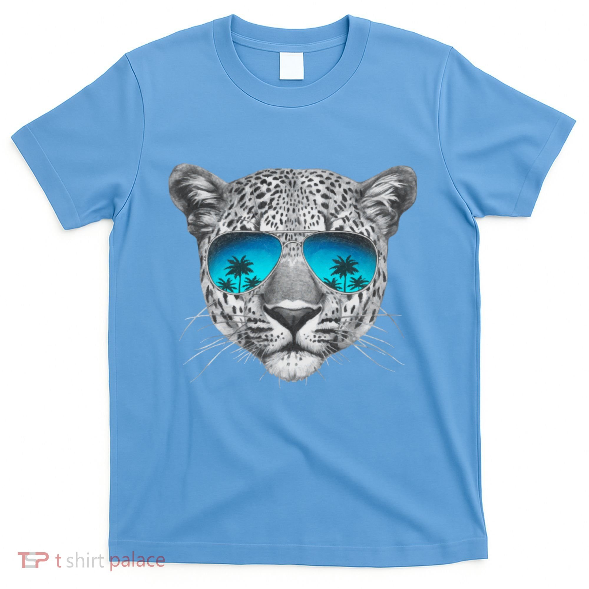 Hand Drawn Leopard Portrait Mirror Sunglasses T-Shirt
