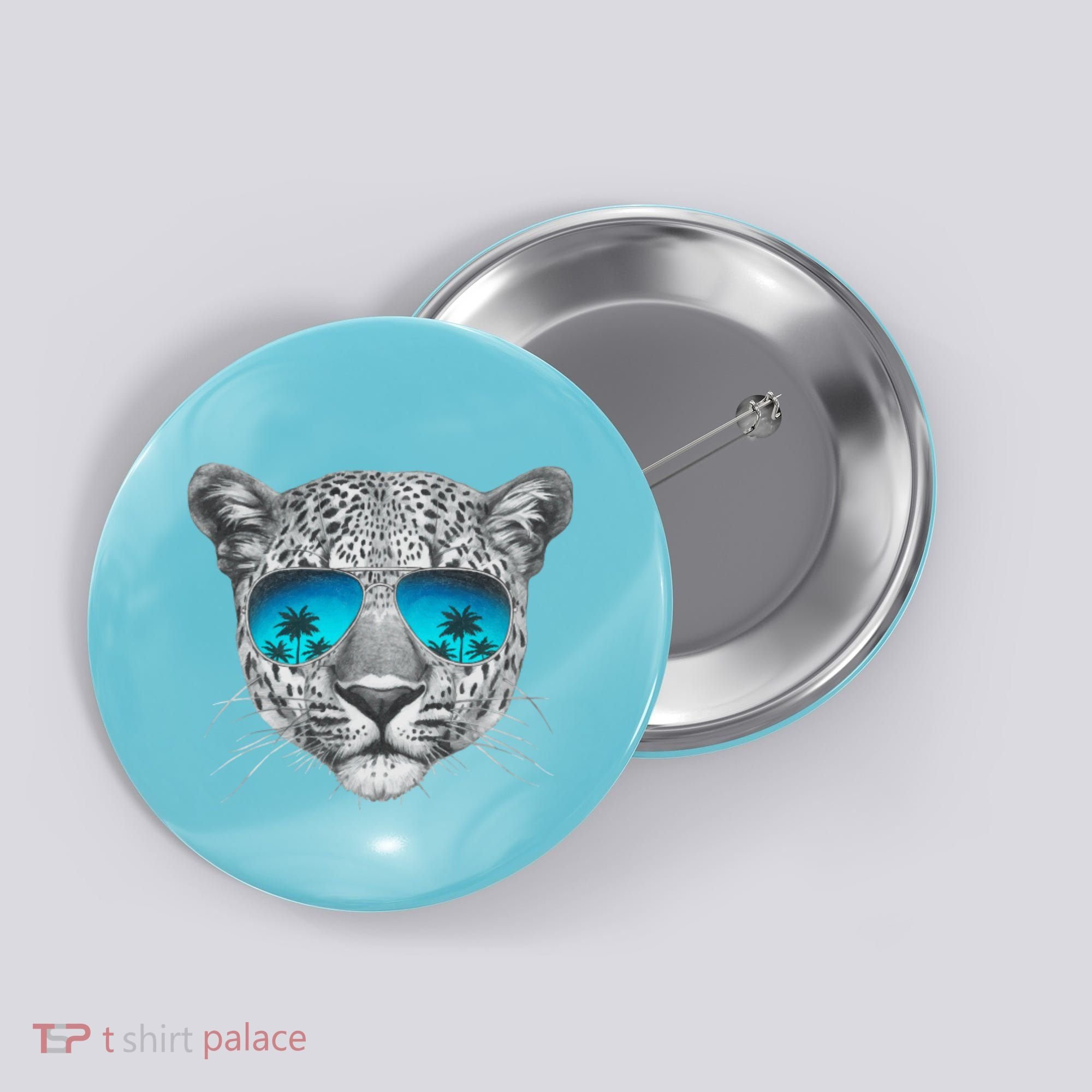 Hand Drawn Leopard Portrait Mirror Sunglasses Button