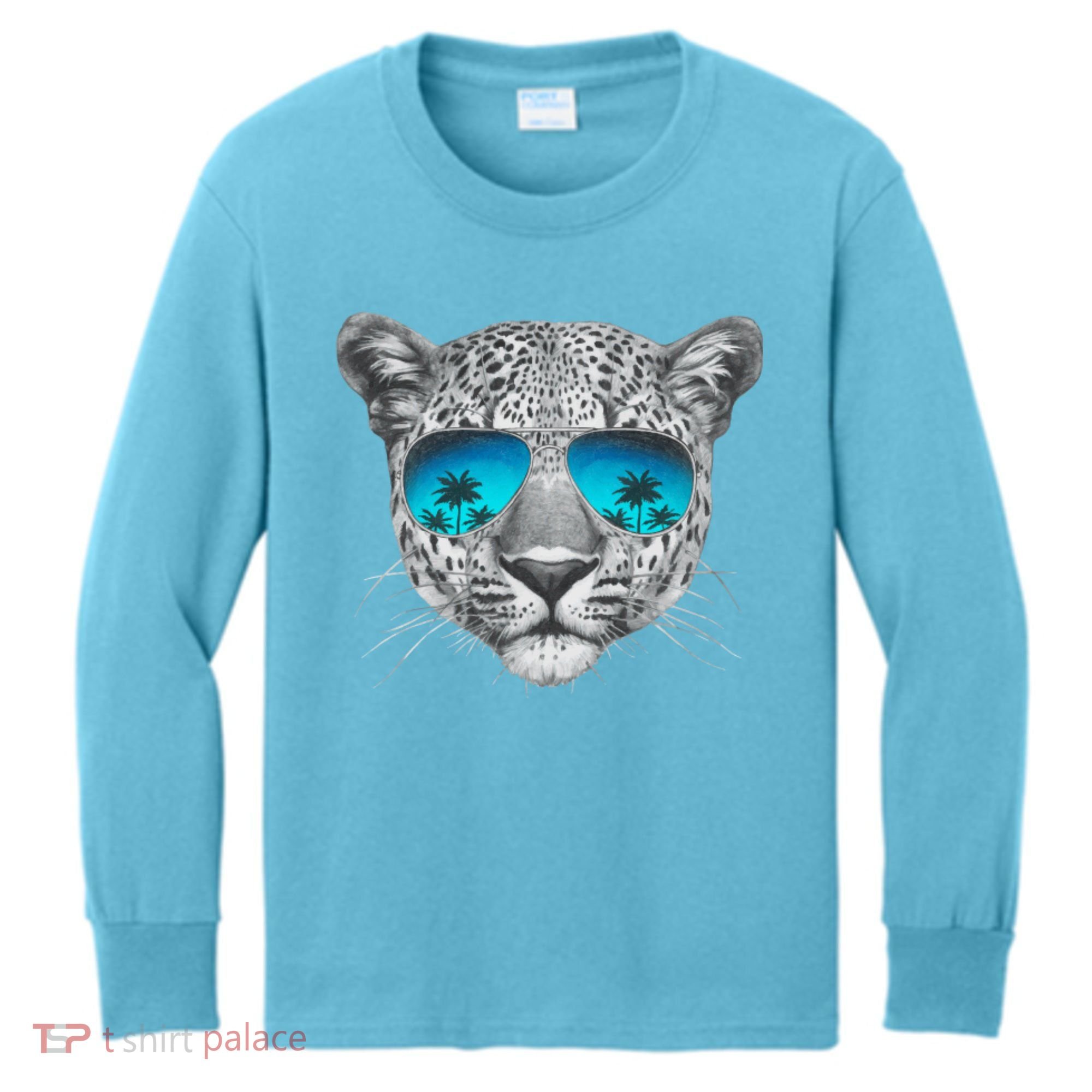 Hand Drawn Leopard Portrait Mirror Sunglasses Kids Long Sleeve Shirt