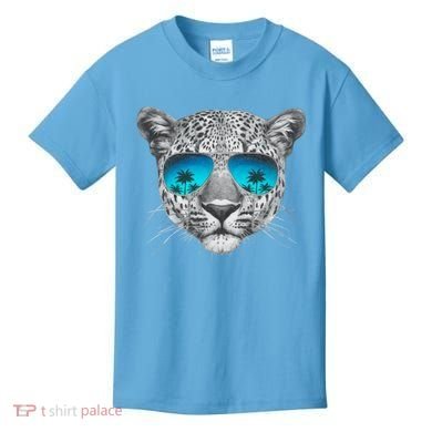 Hand Drawn Leopard Portrait Mirror Sunglasses Kids T-Shirt