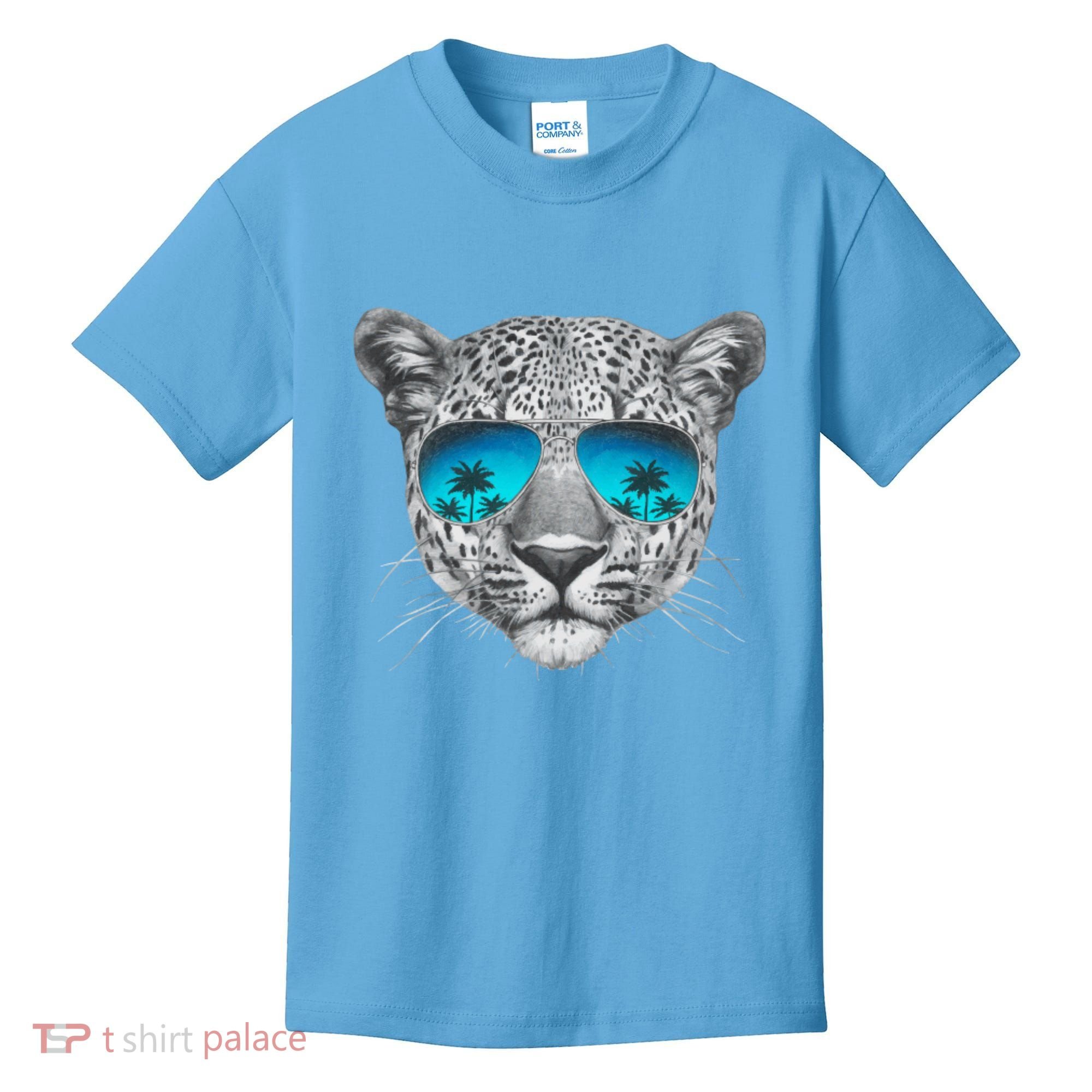 Hand Drawn Leopard Portrait Mirror Sunglasses Kids T-Shirt