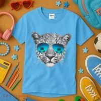 Hand Drawn Leopard Portrait Mirror Sunglasses Kids T-Shirt thumb 3