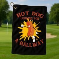Hot Dog Looking For A Hallway Apparel Golf Towel thumb 1