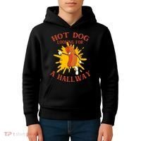 Hot Dog Looking For A Hallway Apparel Kids Hoodie thumb 4