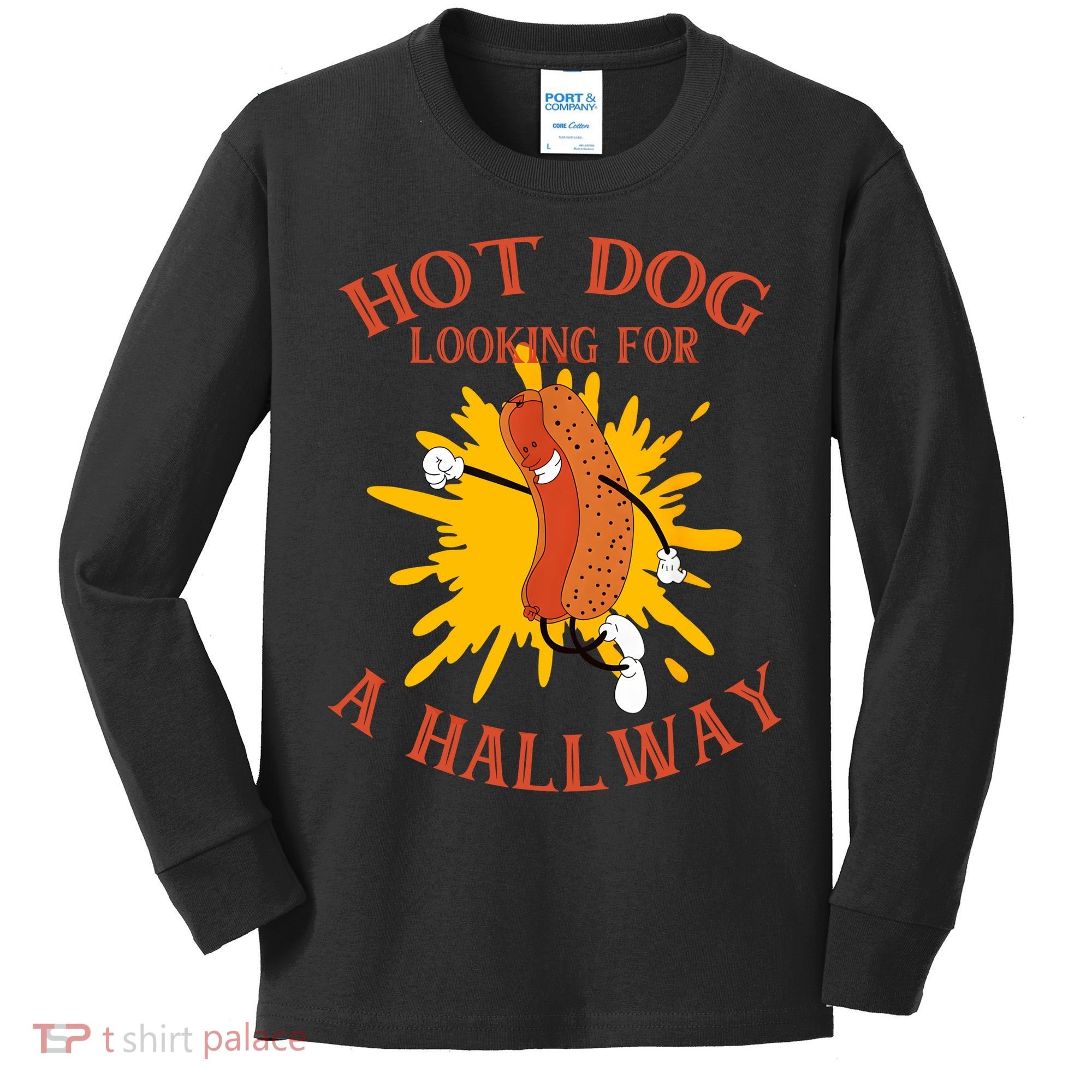 Hot Dog Looking For A Hallway Apparel Kids Long Sleeve Shirt