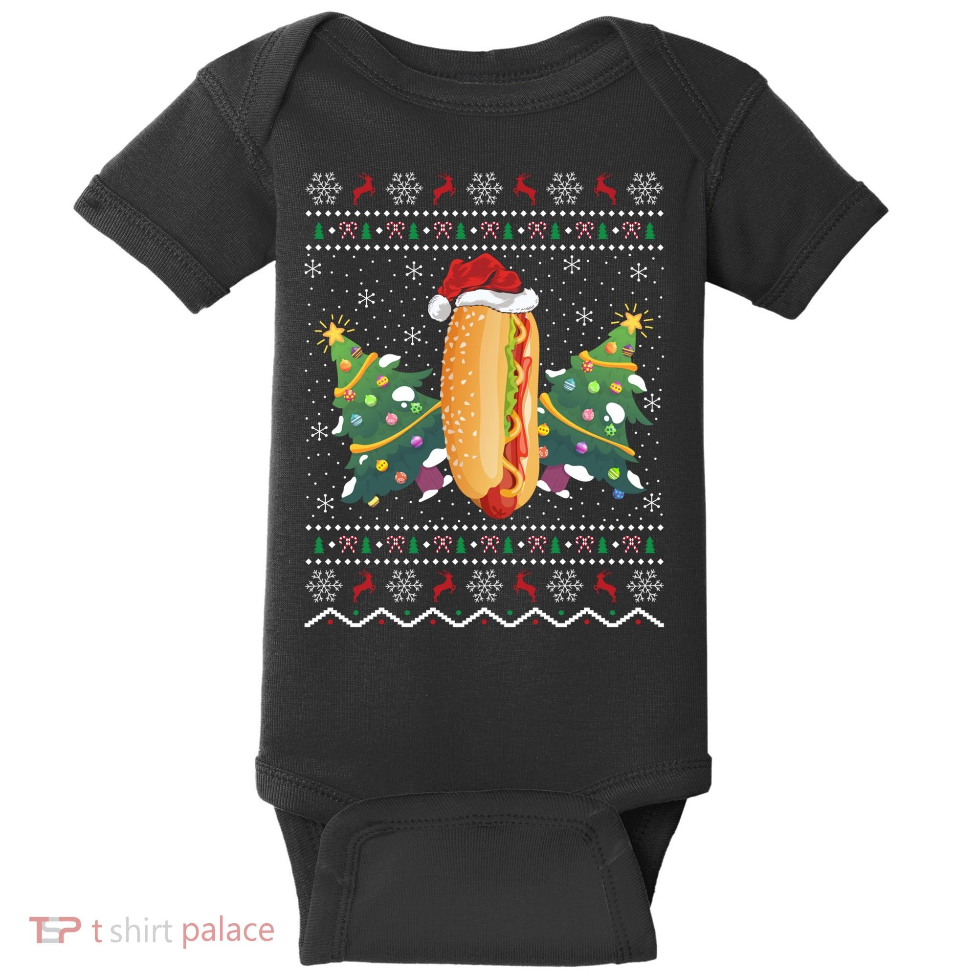 Hot Dog Lover Xmas Gift Ugly Hot Dog Christmas Gift Baby Bodysuit